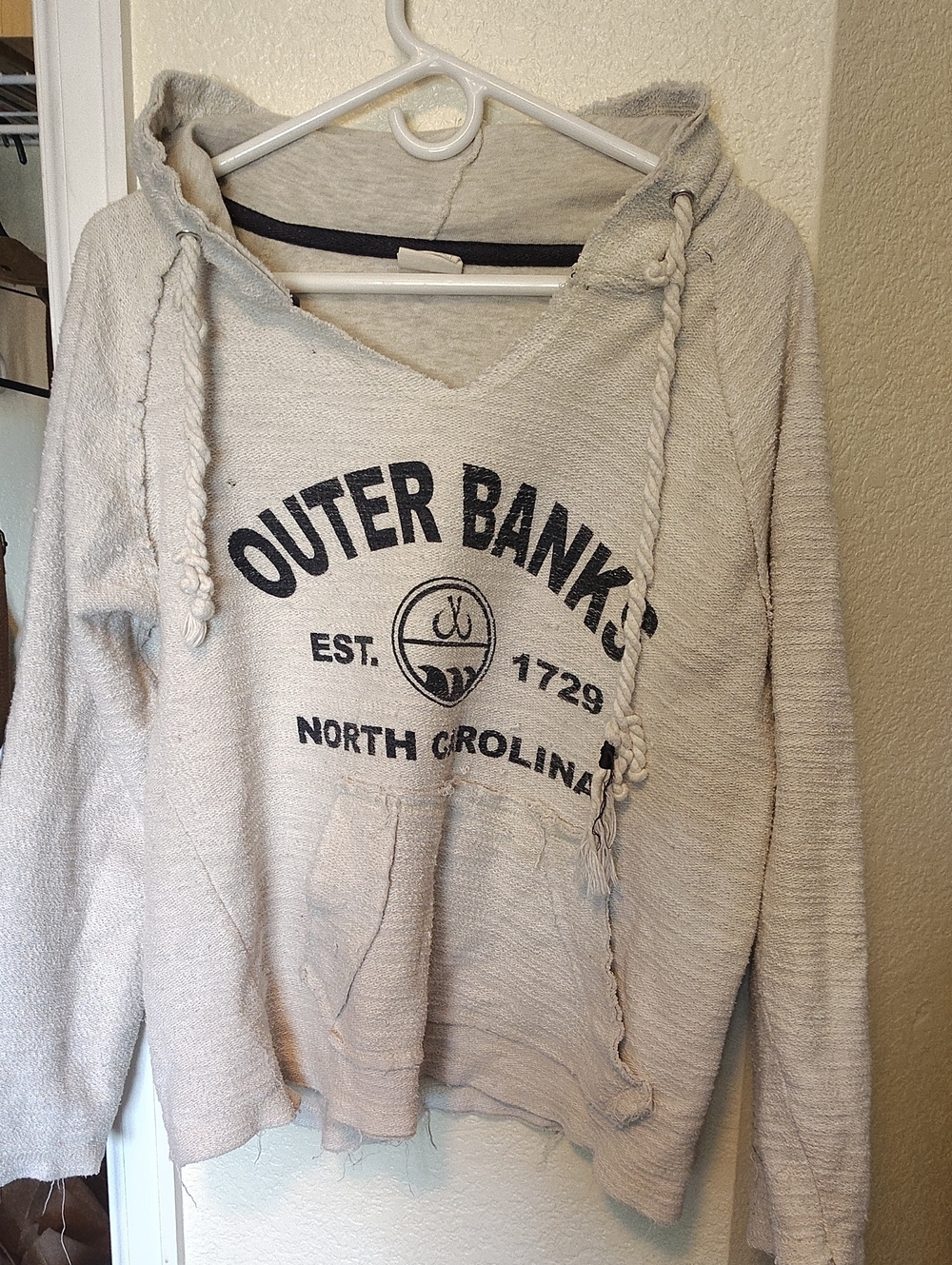Outer Banks Distressed North Carolina Hoodie - Light Beige with Black Print
